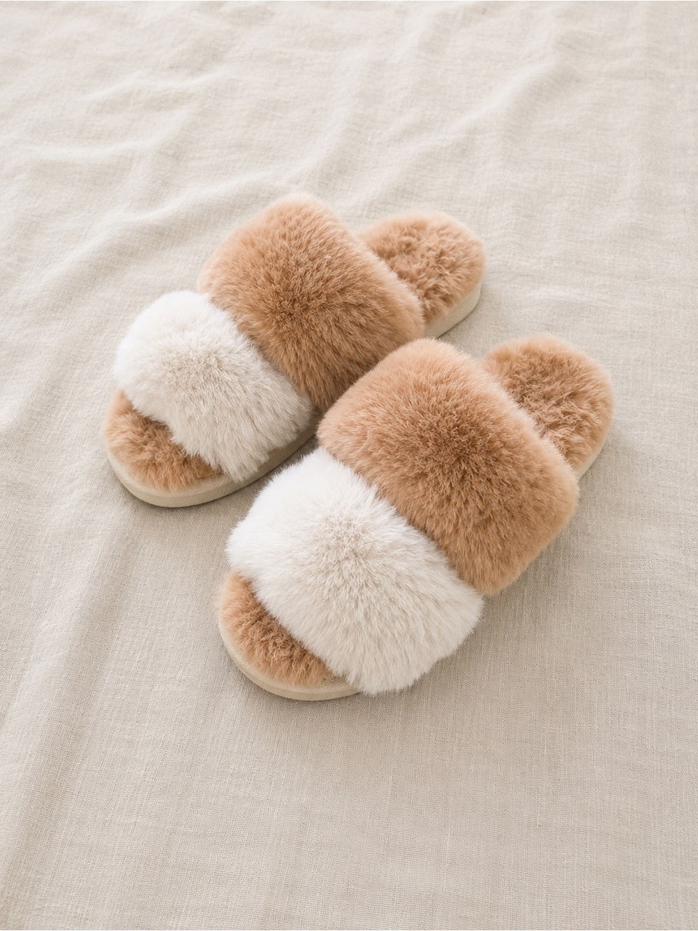 Lauren Conrad Faux Fur Two Tone Cozy Slippers Size M 7/8